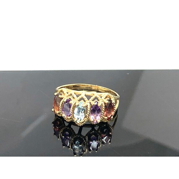 10k Yellow Gold Multi Color Gemstone Cubic Zirconia Estate Women's Size 6.75 - Picture 11 of 14